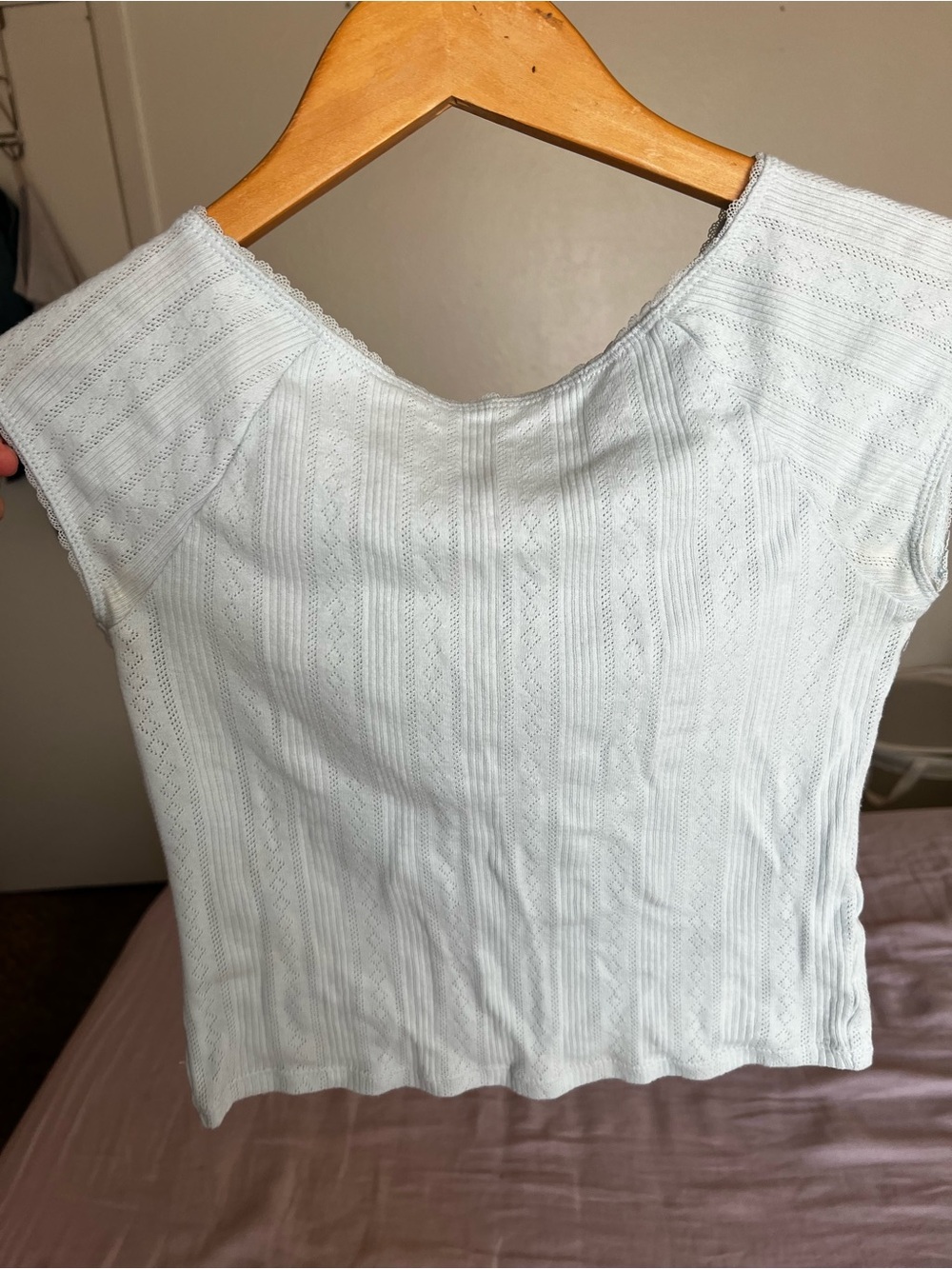 Urban Outfitters Light Blue Pointelle  Crop Top